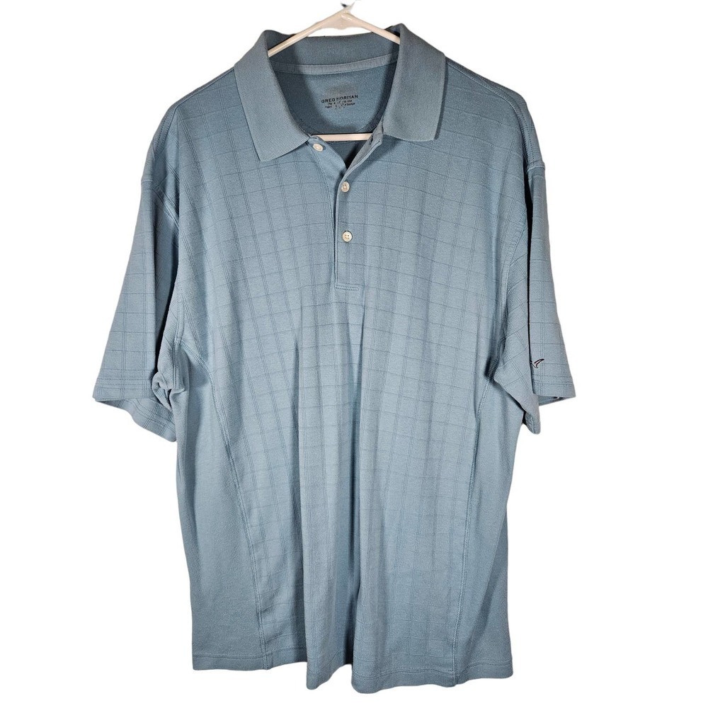 Greg‎ Norman Mens Golf Shirt Polo Shirt Short Sleeve Light Blue Textured Large